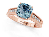 Rose gold Cushion Cut Aquamarine Ring with Milgrain Pavé Band and Four-Prong Setting_13