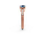 Rose gold Cushion Cut Aquamarine Ring with Milgrain Pavé Band and Four-Prong Setting_14