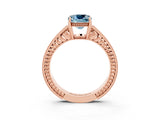 Rose gold Cushion Cut Aquamarine Ring with Milgrain Pavé Band and Four-Prong Setting_15