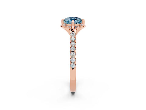 Rose gold Cushion Cut Aquamarine Ring with Pavé Band and Floral Prong Setting_2