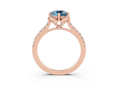 Rose gold Cushion Cut Aquamarine Ring with Pavé Band and Floral Prong Setting_3