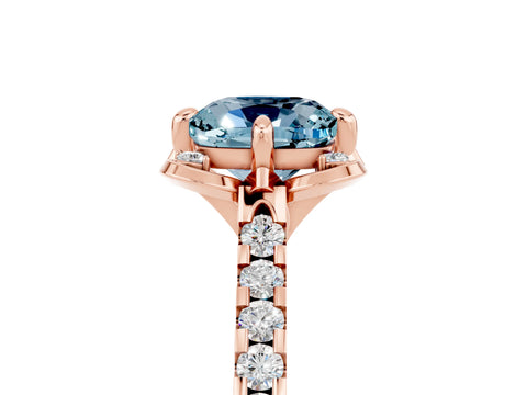 Rose gold Cushion Cut Aquamarine Ring with Pavé Band and Floral Prong Setting_5