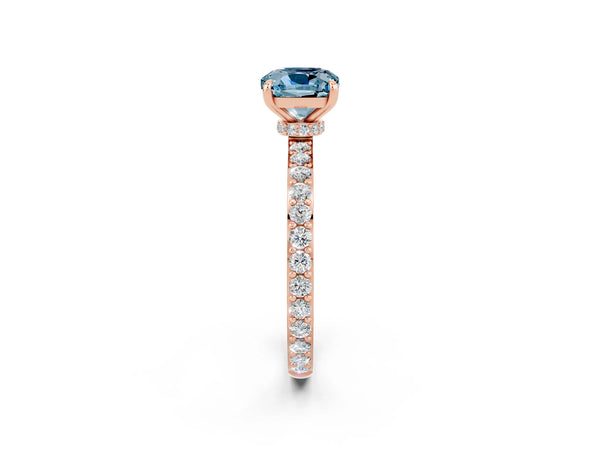 Rose gold Cushion Cut Aquamarine Pavé Engagement Ring with Round  Accents and Prong Setting