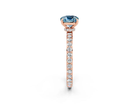 Rose gold Cushion Cut Aquamarine Ring with Pavé Band and Four-Prong Setting_2
