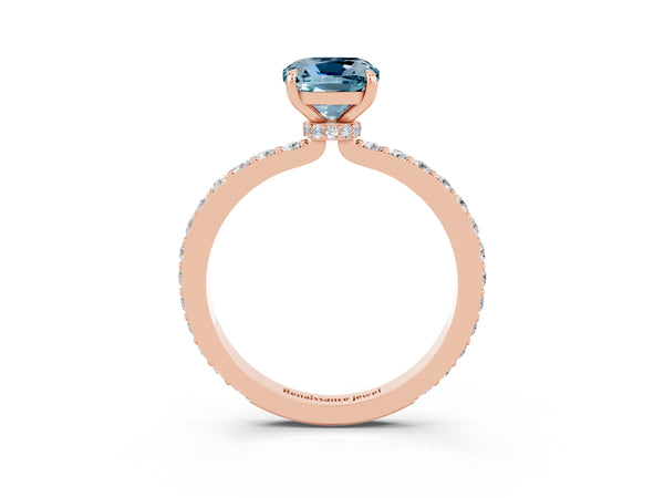 Rose gold Cushion Cut Aquamarine Pavé Engagement Ring with Round  Accents and Prong Setting