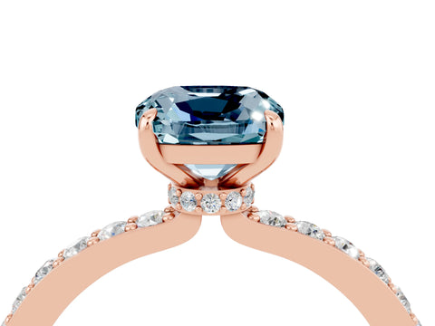 Rose gold Cushion Cut Aquamarine Ring with Pavé Band and Four-Prong Setting_4