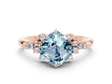Rose gold Cushion Cut Aquamarine Ring with Side Stones and Four-Prong Setting_36