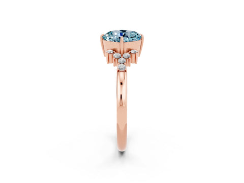Rose gold Cushion Cut Aquamarine Ring with Side Stones and Four-Prong Setting_38