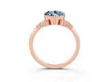 Rose gold Cushion Cut Aquamarine Ring with Side Stones and Four-Prong Setting_39