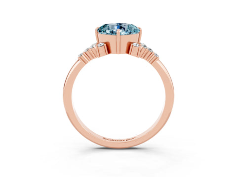 Rose gold Cushion Cut Aquamarine Ring with Side Stones and Four-Prong Setting_39