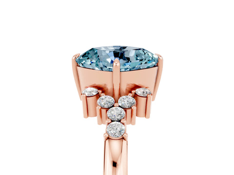 Rose gold Cushion Cut Aquamarine Ring with Side Stones and Four-Prong Setting_41