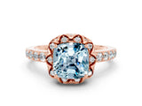 Rose gold Cushion Cut Aquamarine Scalloped Halo Engagement Ring with Round Shared Prong Band_24