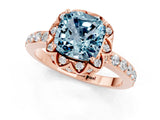Rose gold Cushion Cut Aquamarine Scalloped Halo Engagement Ring with Round Shared Prong Band_25