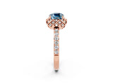 Rose gold Cushion Cut Aquamarine Scalloped Halo Engagement Ring with Round Shared Prong Band_26
