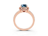 Rose gold Cushion Cut Aquamarine Scalloped Halo Engagement Ring with Round Shared Prong Band_27