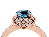 Rose gold Cushion Cut Aquamarine Scalloped Halo Engagement Ring with Round Shared Prong Band_28
