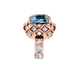 Rose gold Cushion Cut Aquamarine Scalloped Halo Engagement Ring with Round Shared Prong Band_29