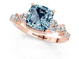 Rose gold Cushion Cut Aquamarine Scattered Round Accent Ring with Prong Setting_25