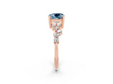 Rose gold Cushion Cut Aquamarine Scattered Round Accent Ring with Prong Setting_26