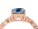 Rose gold Cushion Cut Aquamarine Scattered Round Accent Ring with Prong Setting_28
