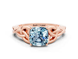Rose gold Cushion Cut Aquamarine Solitaire Celtic Knot Ring with Four-Prong Setting_12