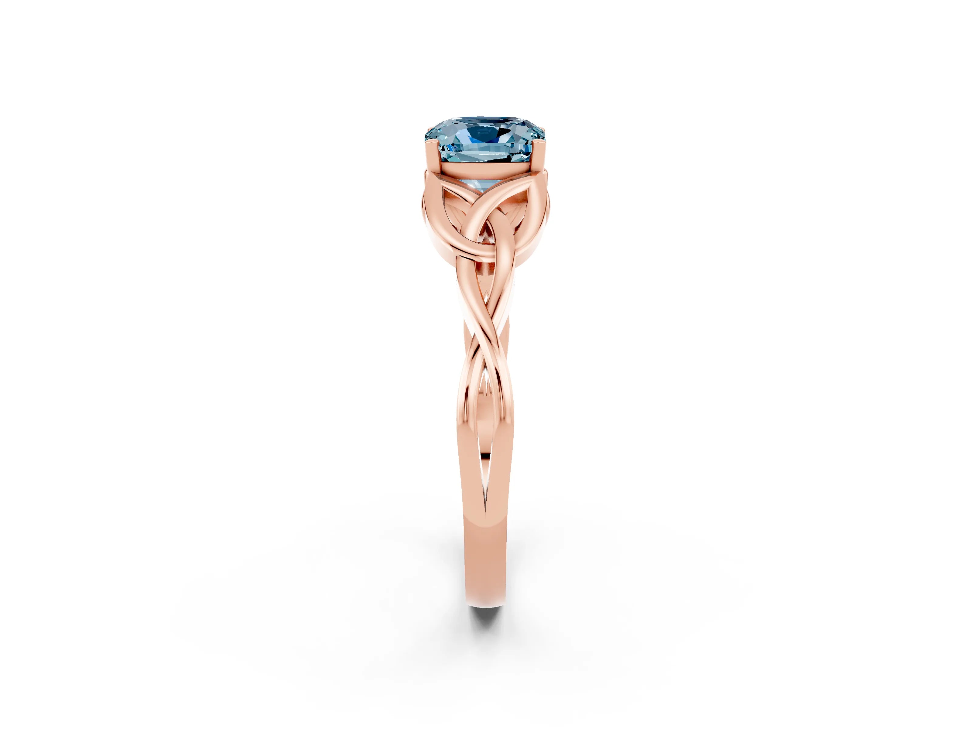 Rose gold Cushion Cut Aquamarine Solitaire Celtic Knot Ring with Four-Prong Setting_14