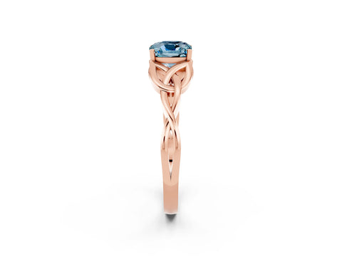Rose gold Cushion Cut Aquamarine Solitaire Celtic Knot Ring with Four-Prong Setting_14