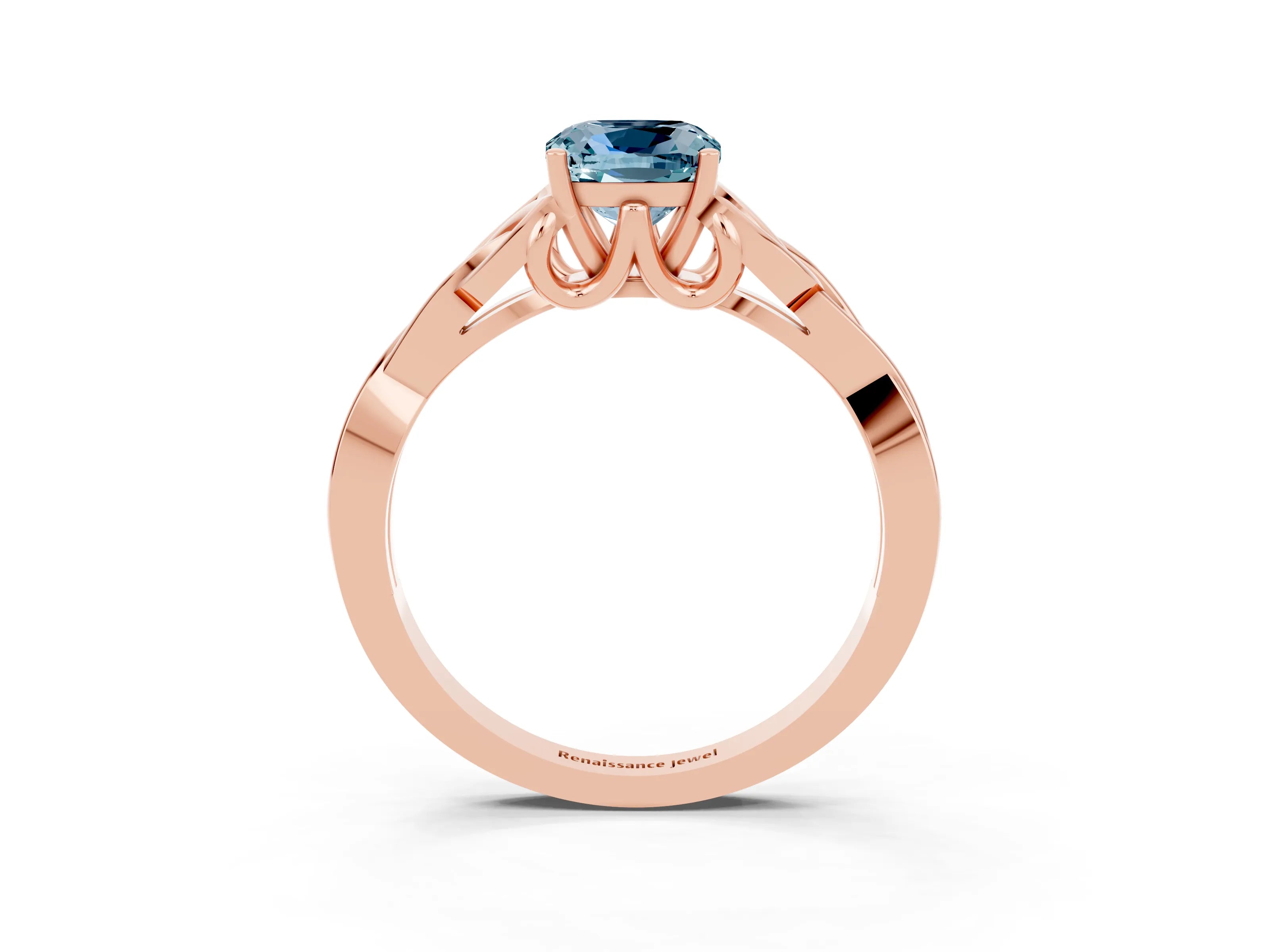 Rose gold Cushion Cut Aquamarine Solitaire Celtic Knot Ring with Four-Prong Setting_15