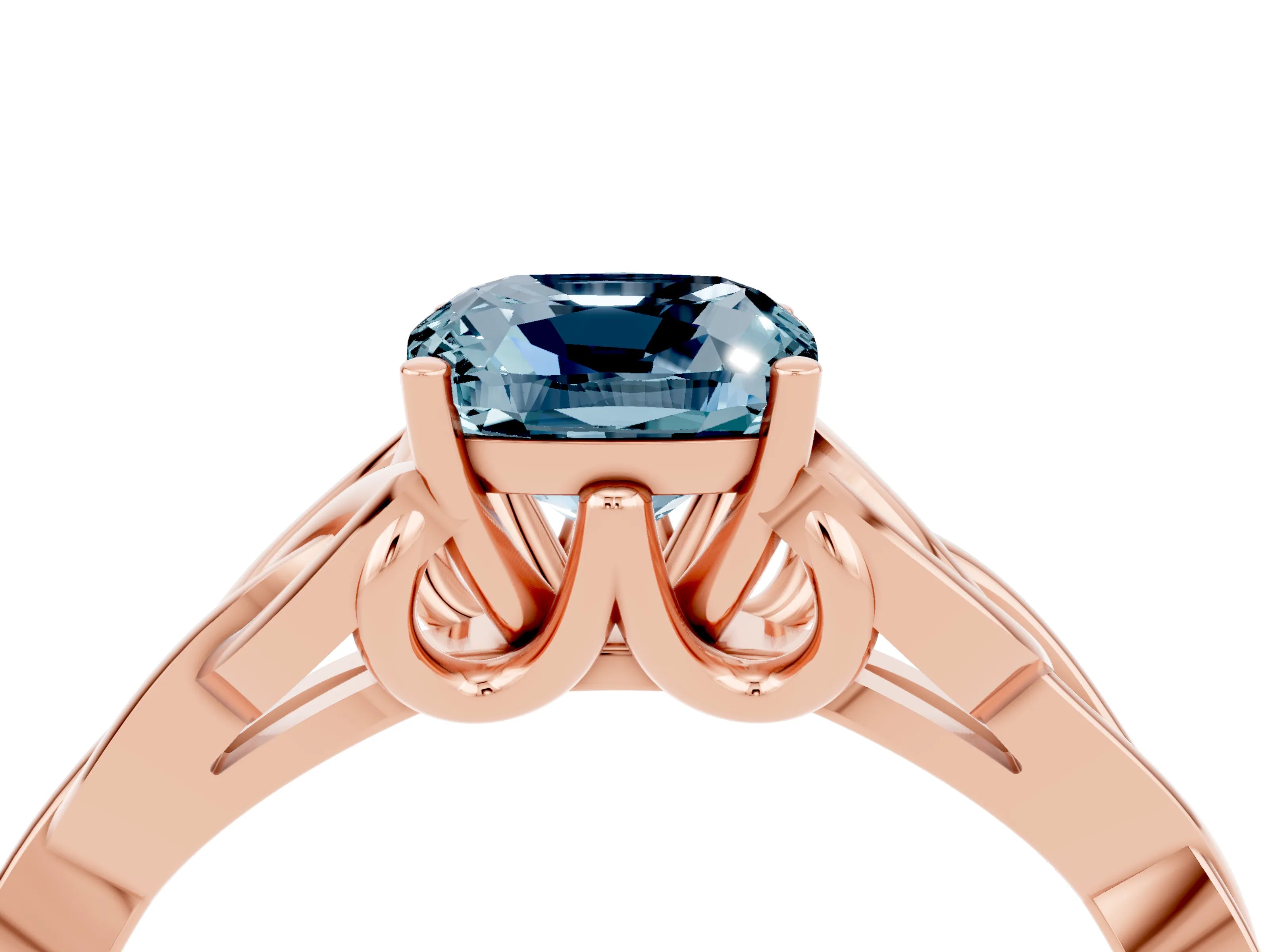 Rose gold Cushion Cut Aquamarine Solitaire Celtic Knot Ring with Four-Prong Setting_16