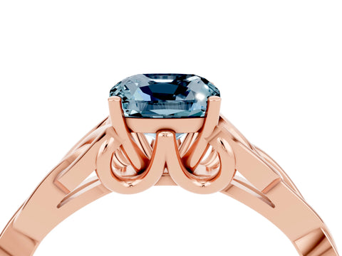 Rose gold Cushion Cut Aquamarine Solitaire Celtic Knot Ring with Four-Prong Setting_16