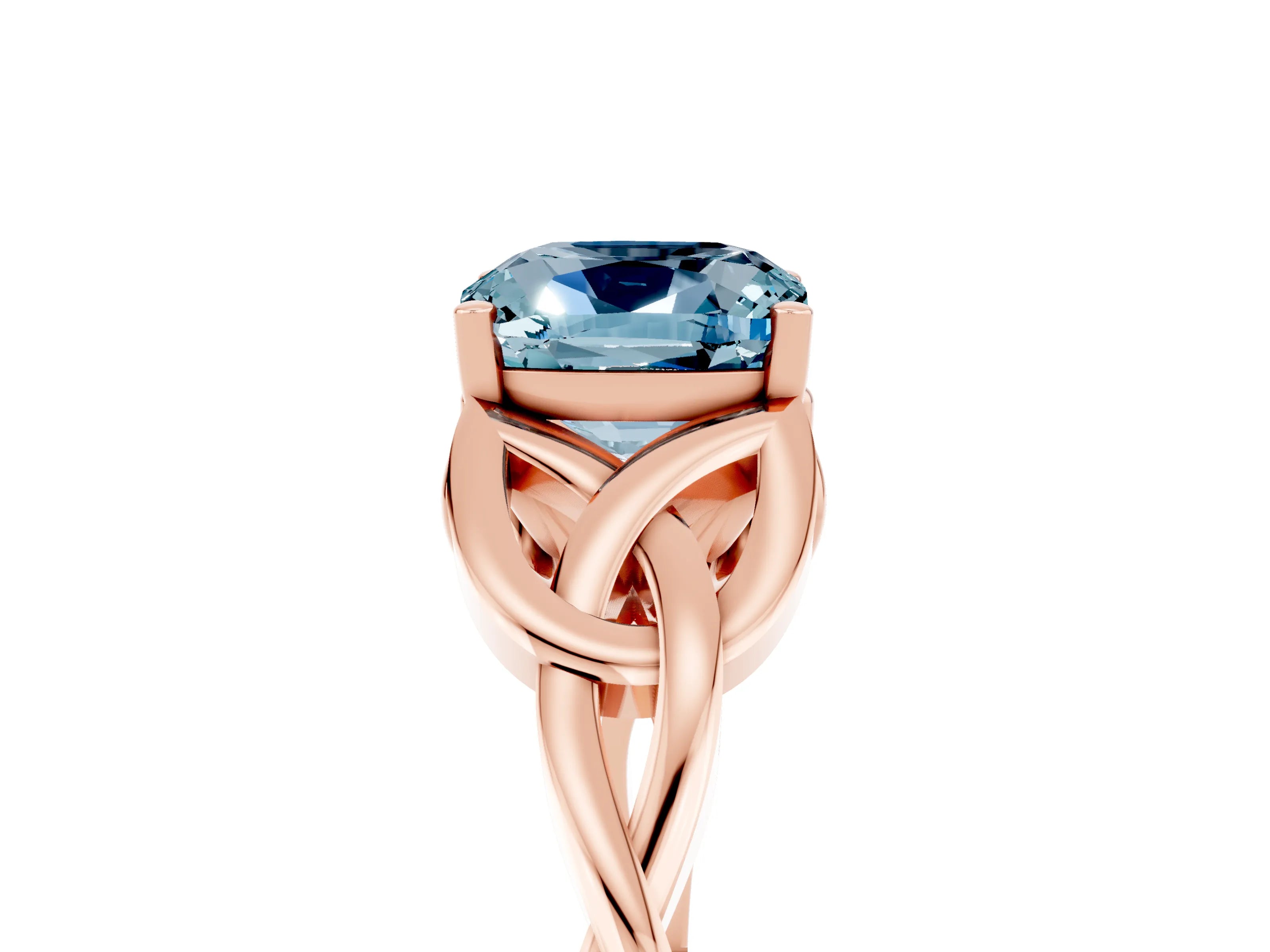 Rose gold Cushion Cut Aquamarine Solitaire Celtic Knot Ring with Four-Prong Setting_17