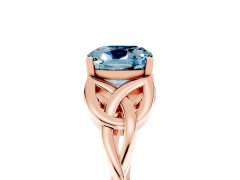 Rose gold Cushion Cut Aquamarine Solitaire Celtic Knot Ring with Four-Prong Setting_17