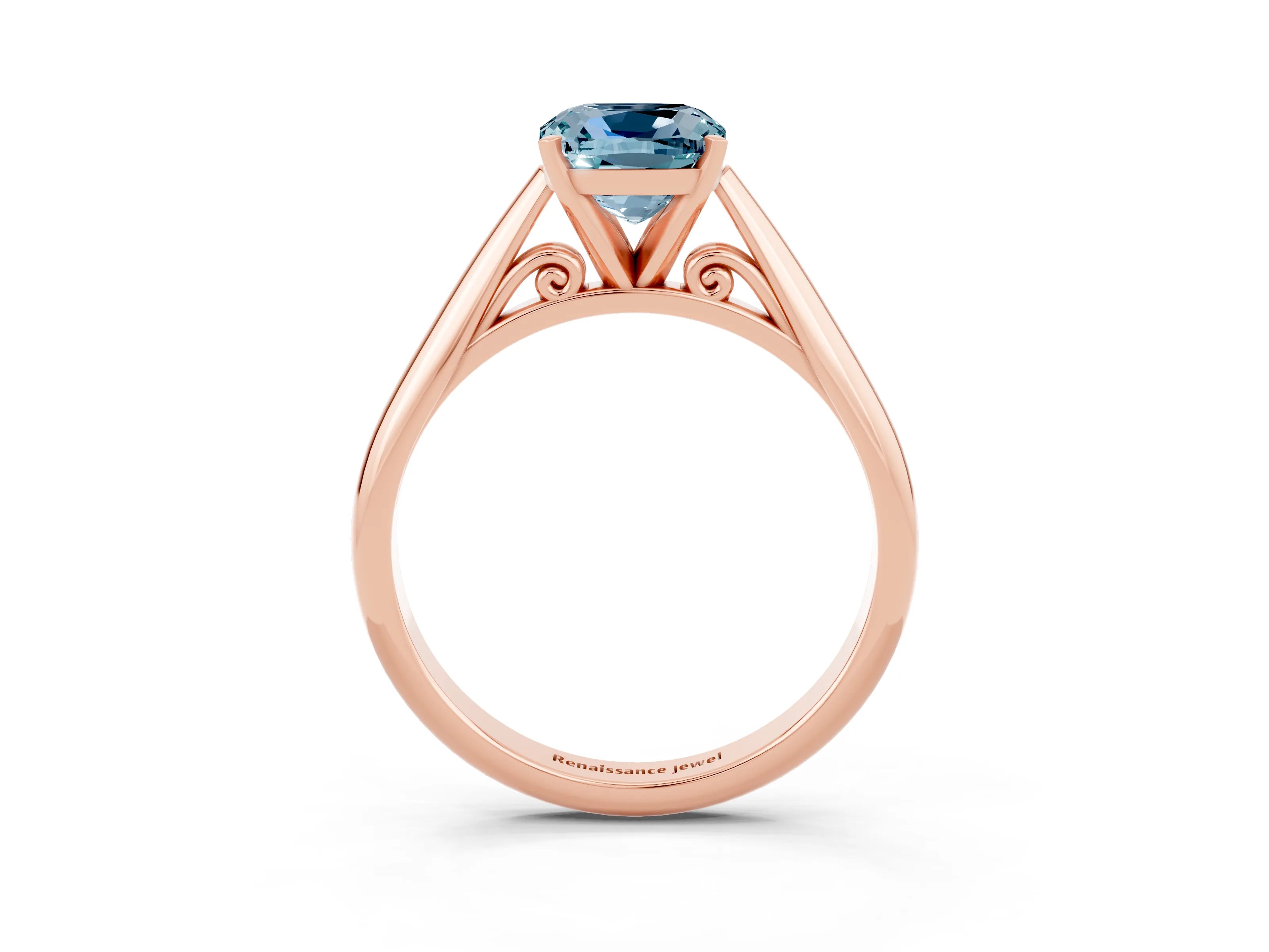Rose gold Cushion Cut Aquamarine Solitaire Engagement Ring with Cathedral Setting and Four-Prong Mount_15