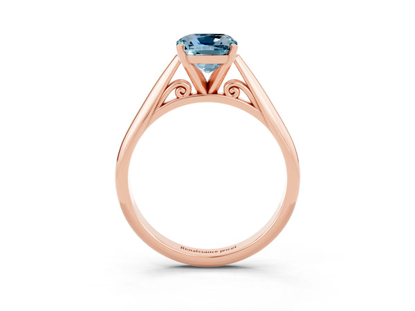 Rose gold Cushion Cut Aquamarine Solitaire Engagement Ring with Cathedral Setting and Four-Prong Mount