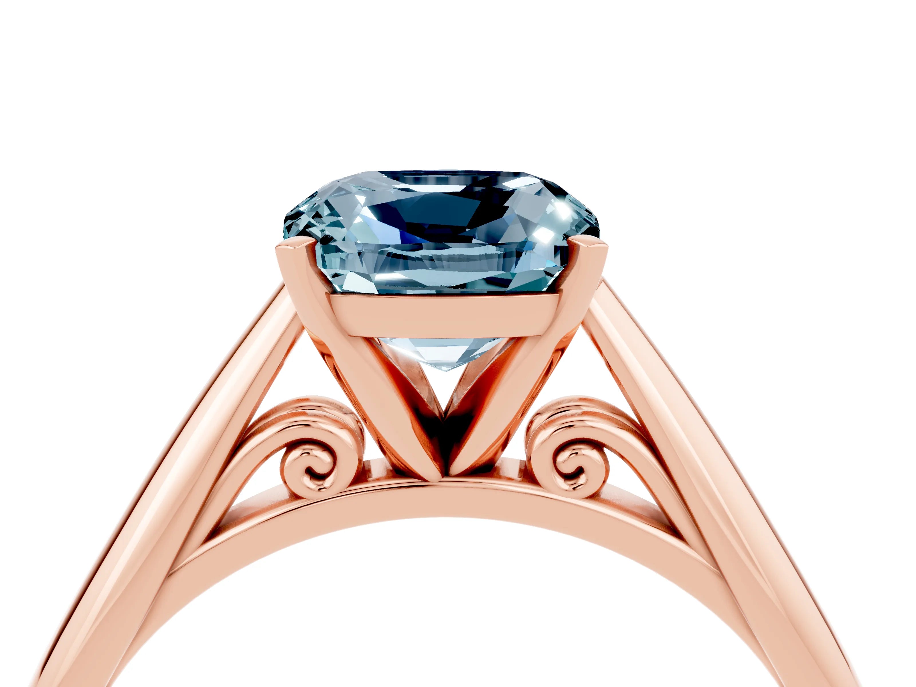 Rose gold Cushion Cut Aquamarine Solitaire Engagement Ring with Cathedral Setting and Four-Prong Mount_16