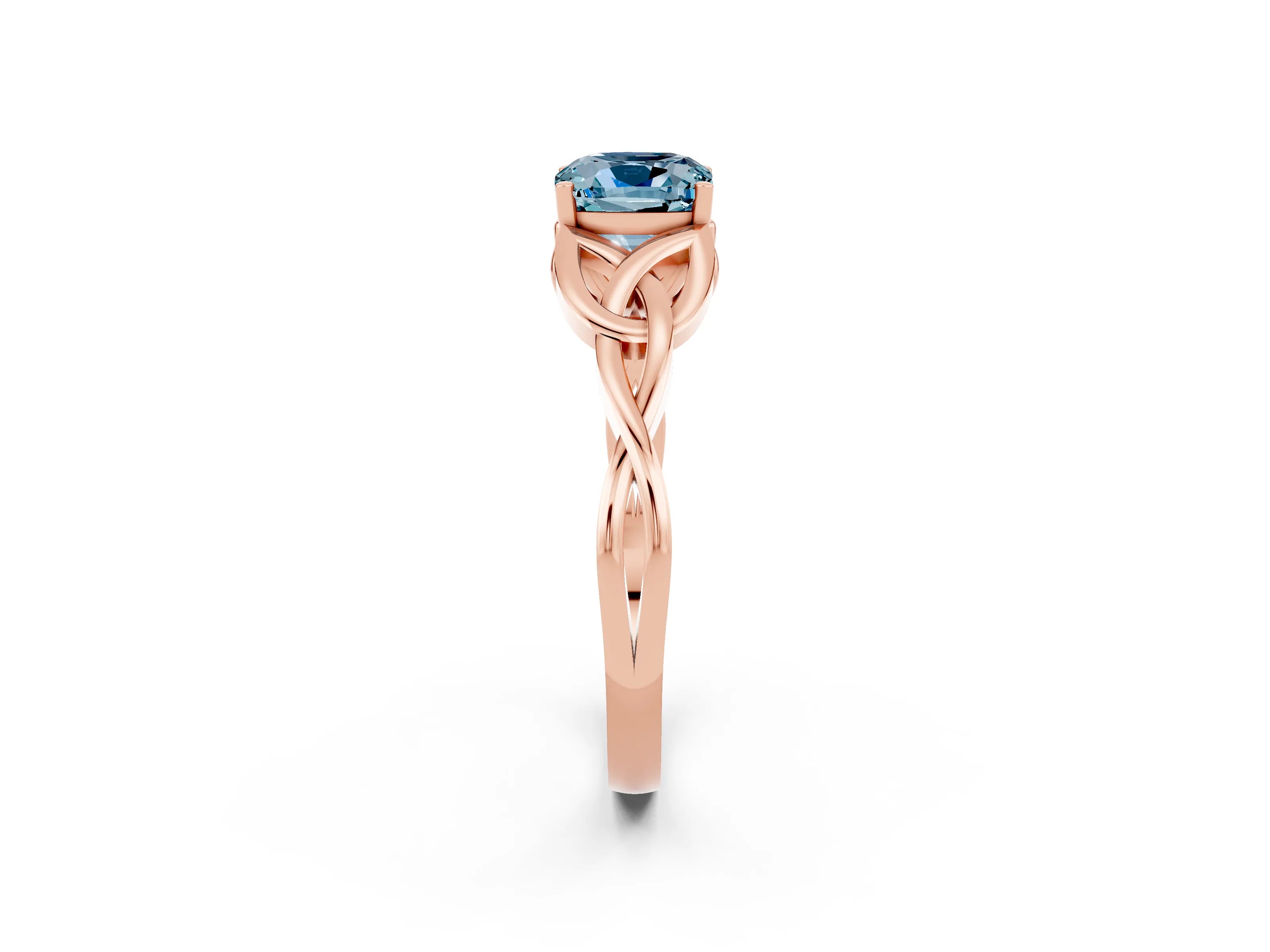 Rose gold Cushion Cut Aquamarine Solitaire Engagement Ring with Celtic Knot Band and Four-Prong Setting_2