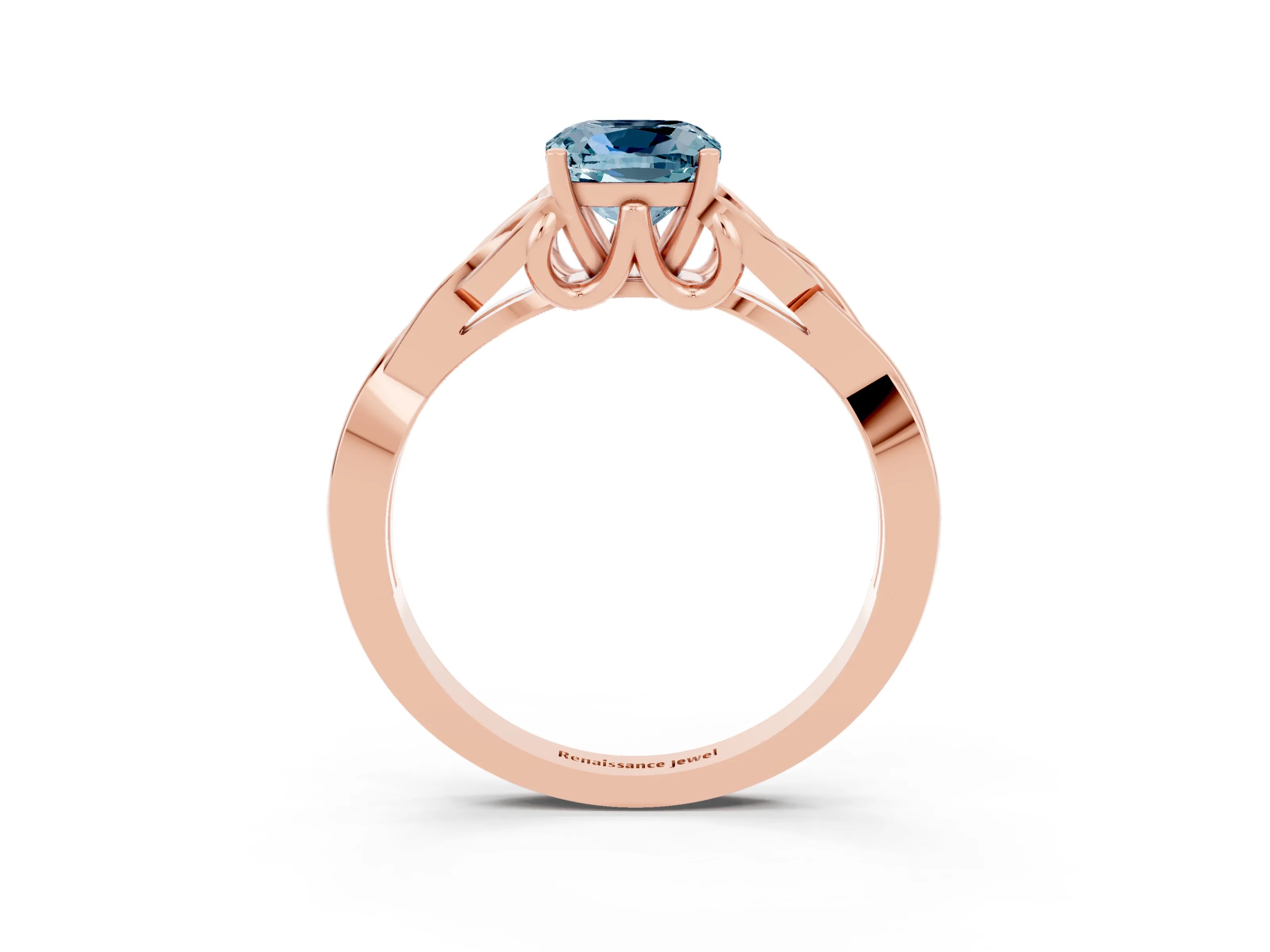 Rose gold Cushion Cut Aquamarine Solitaire Engagement Ring with Celtic Knot Band and Four-Prong Setting_3