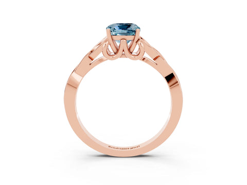 Rose gold Cushion Cut Aquamarine Solitaire Engagement Ring with Celtic Knot Band and Four-Prong Setting_3