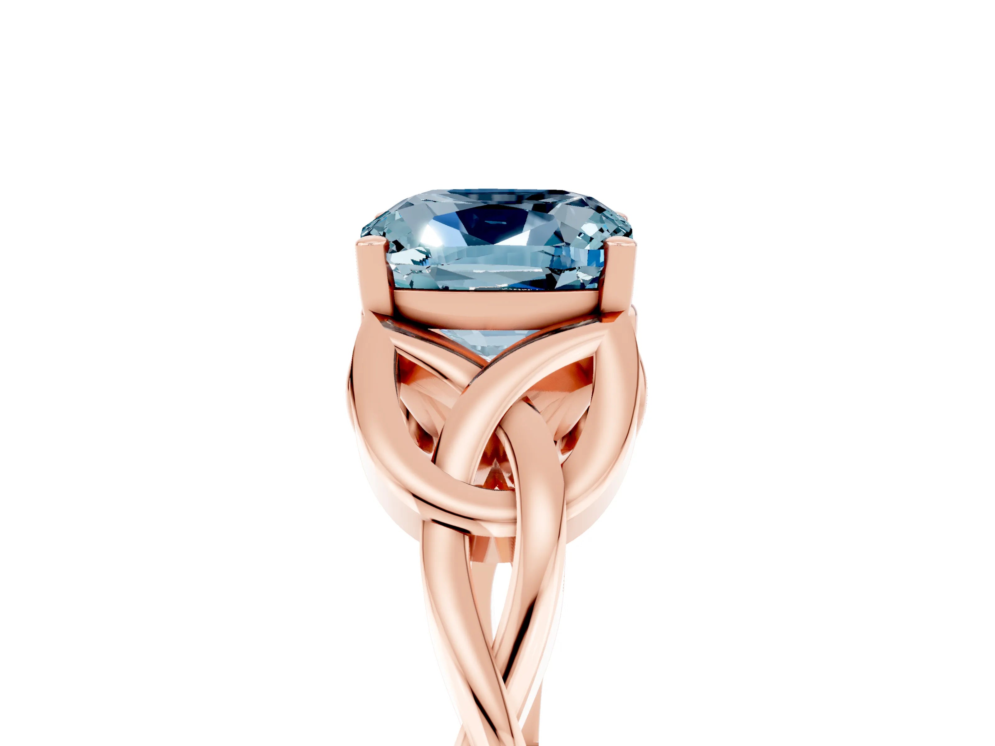 Rose gold Cushion Cut Aquamarine Solitaire Engagement Ring with Celtic Knot Band and Four-Prong Setting_5