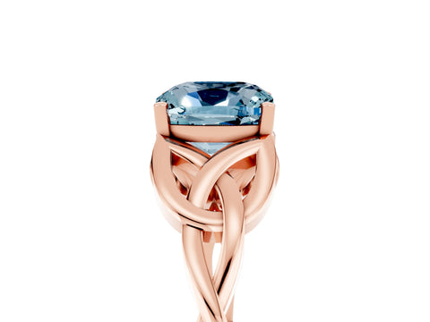 Rose gold Cushion Cut Aquamarine Solitaire Engagement Ring with Celtic Knot Band and Four-Prong Setting_5