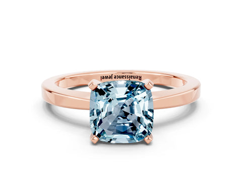 Rose gold Cushion Cut Aquamarine Solitaire Engagement Ring with Classic Band and Four-Prong Setting_24
