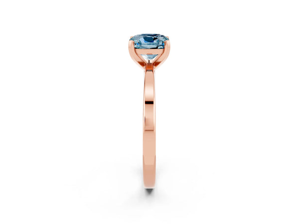 Rose gold Cushion Cut Aquamarine Solitaire Engagement Ring with Classic Band and Four-Prong Setting