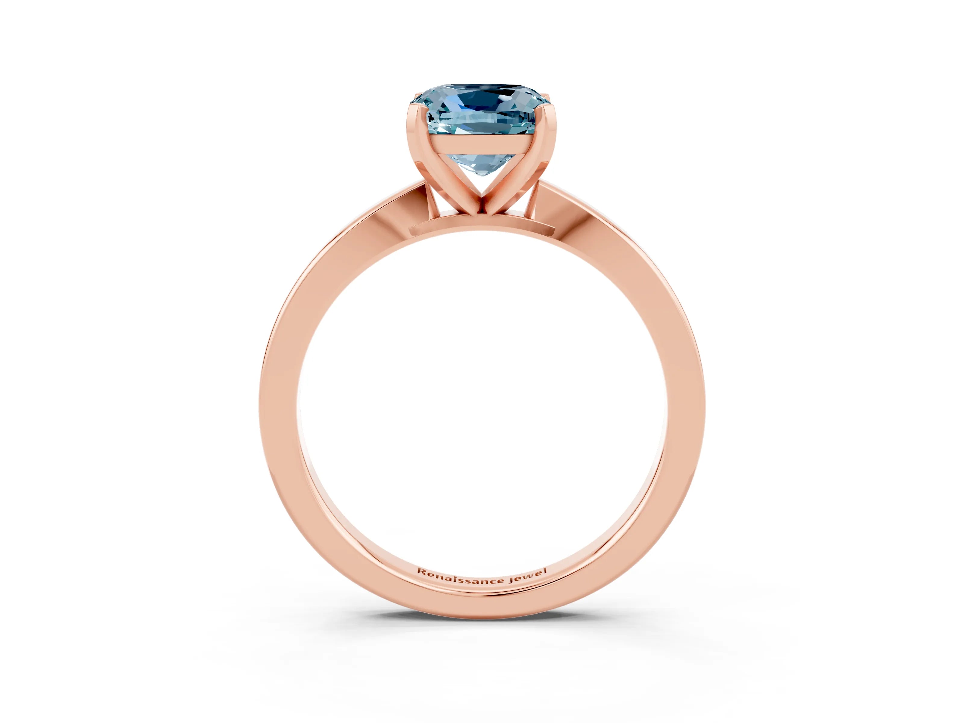 Rose gold Cushion Cut Aquamarine Solitaire Engagement Ring with Classic Band and Four-Prong Setting_27