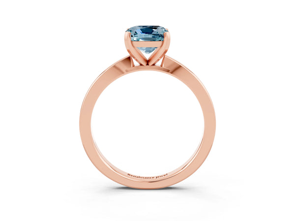 Rose gold Cushion Cut Aquamarine Solitaire Engagement Ring with Classic Band and Four-Prong Setting