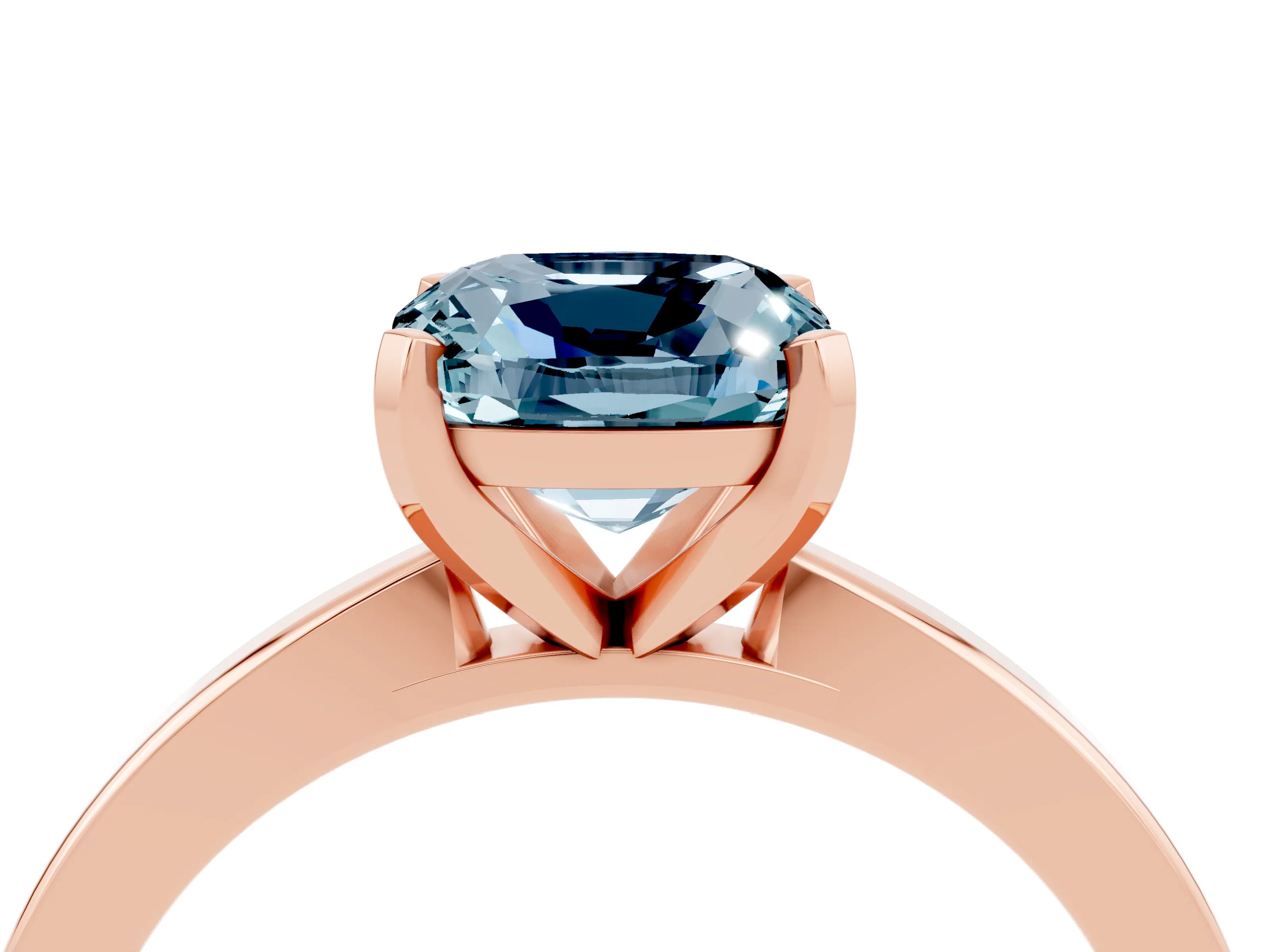 Rose gold Cushion Cut Aquamarine Solitaire Engagement Ring with Classic Band and Four-Prong Setting_28