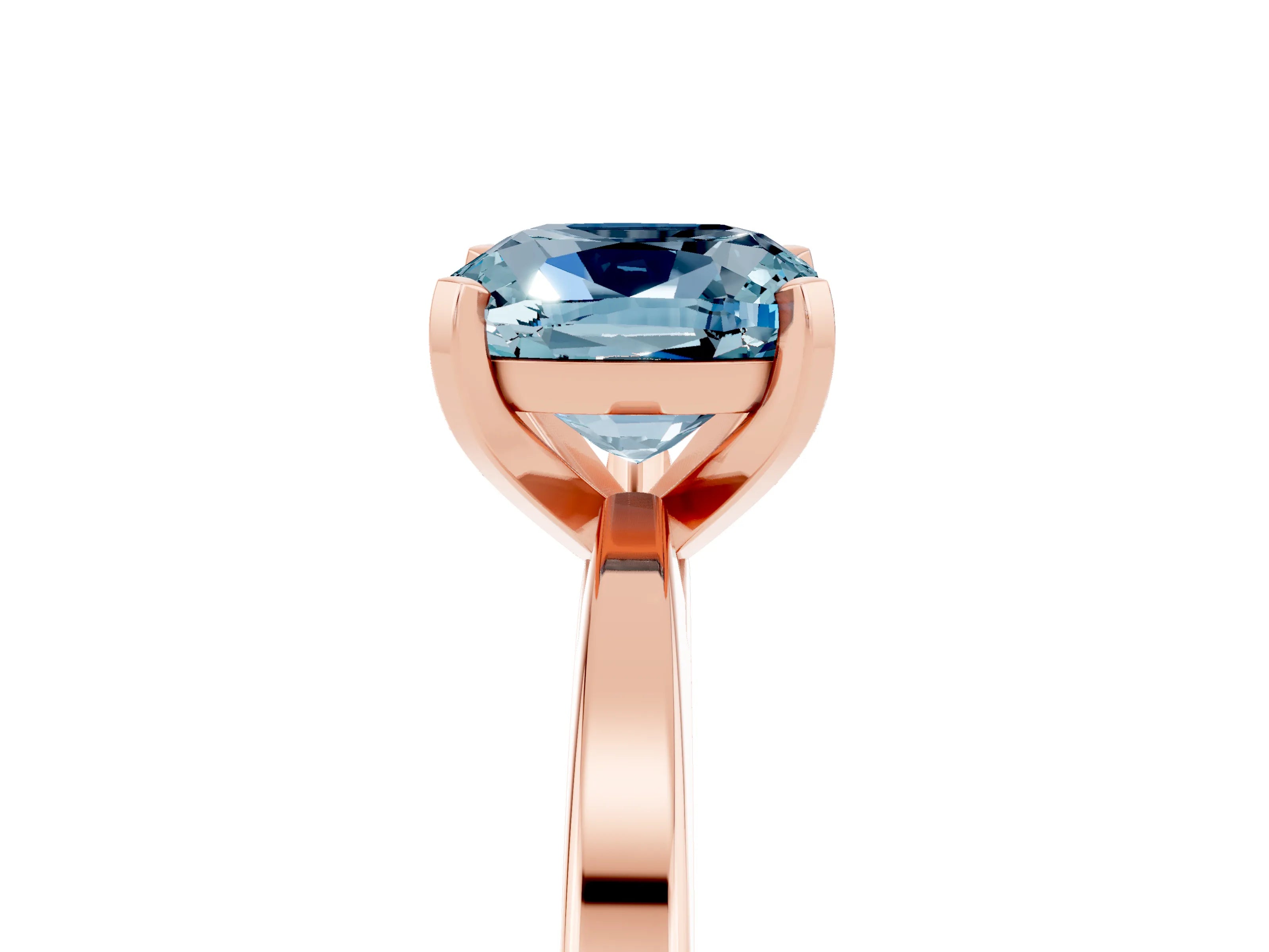Rose gold Cushion Cut Aquamarine Solitaire Engagement Ring with Classic Band and Four-Prong Setting_29