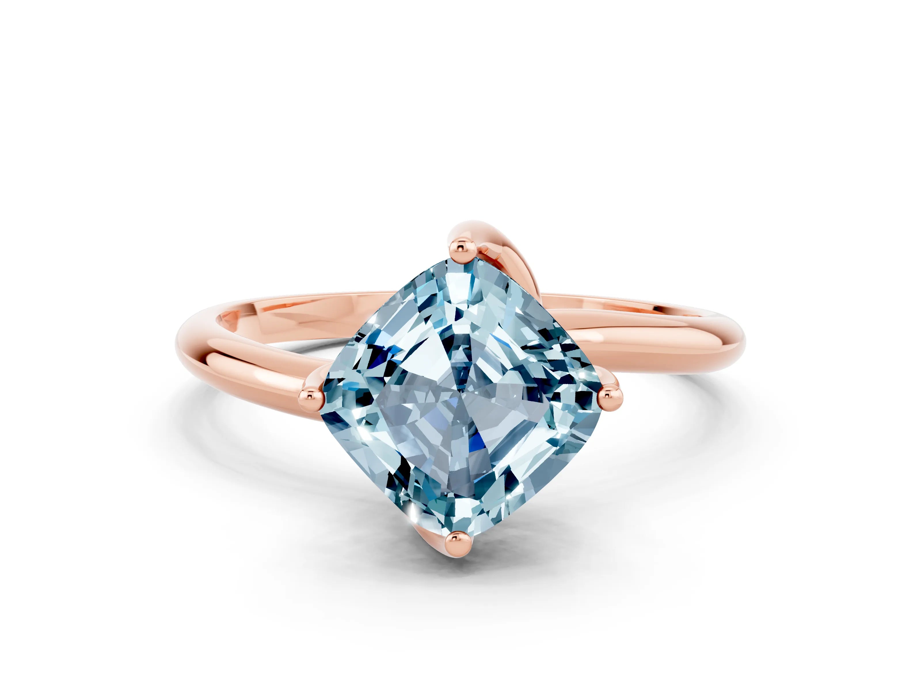 Rose gold Cushion Cut Aquamarine Solitaire Engagement Ring with Four-Prong Setting and Classic Band_12