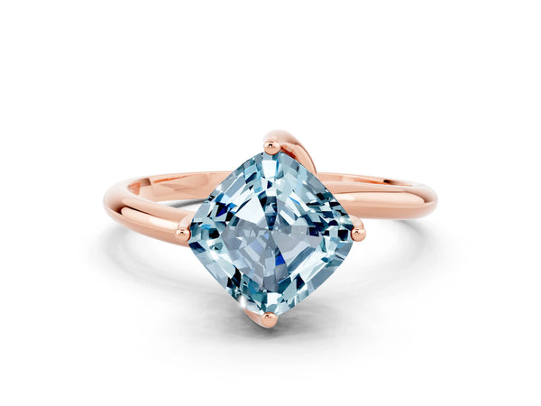 Rose gold Cushion Cut Aquamarine Solitaire Engagement Ring with Four-Prong Setting and Classic Band