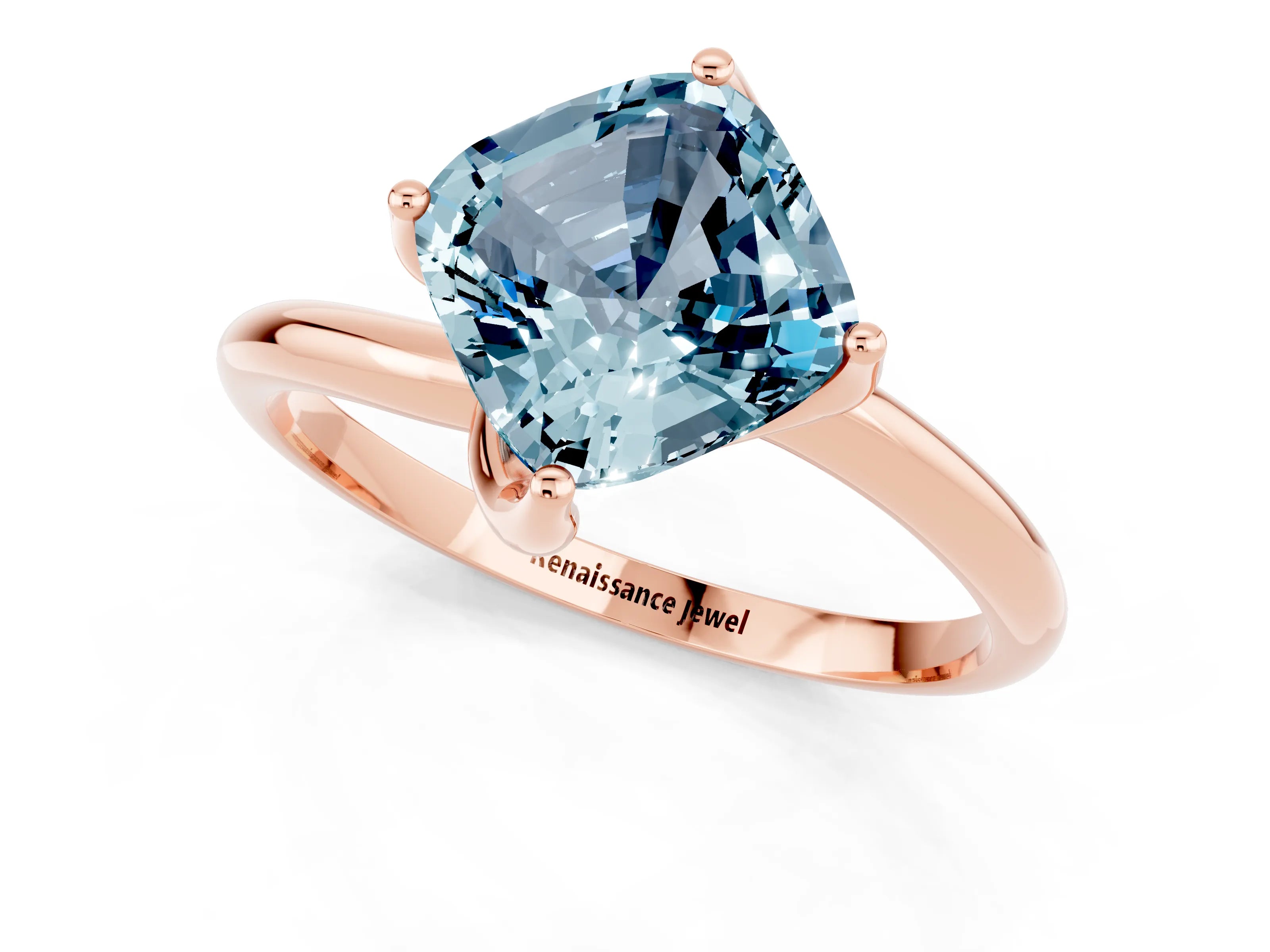Rose gold Cushion Cut Aquamarine Solitaire Engagement Ring with Four-Prong Setting and Classic Band_13