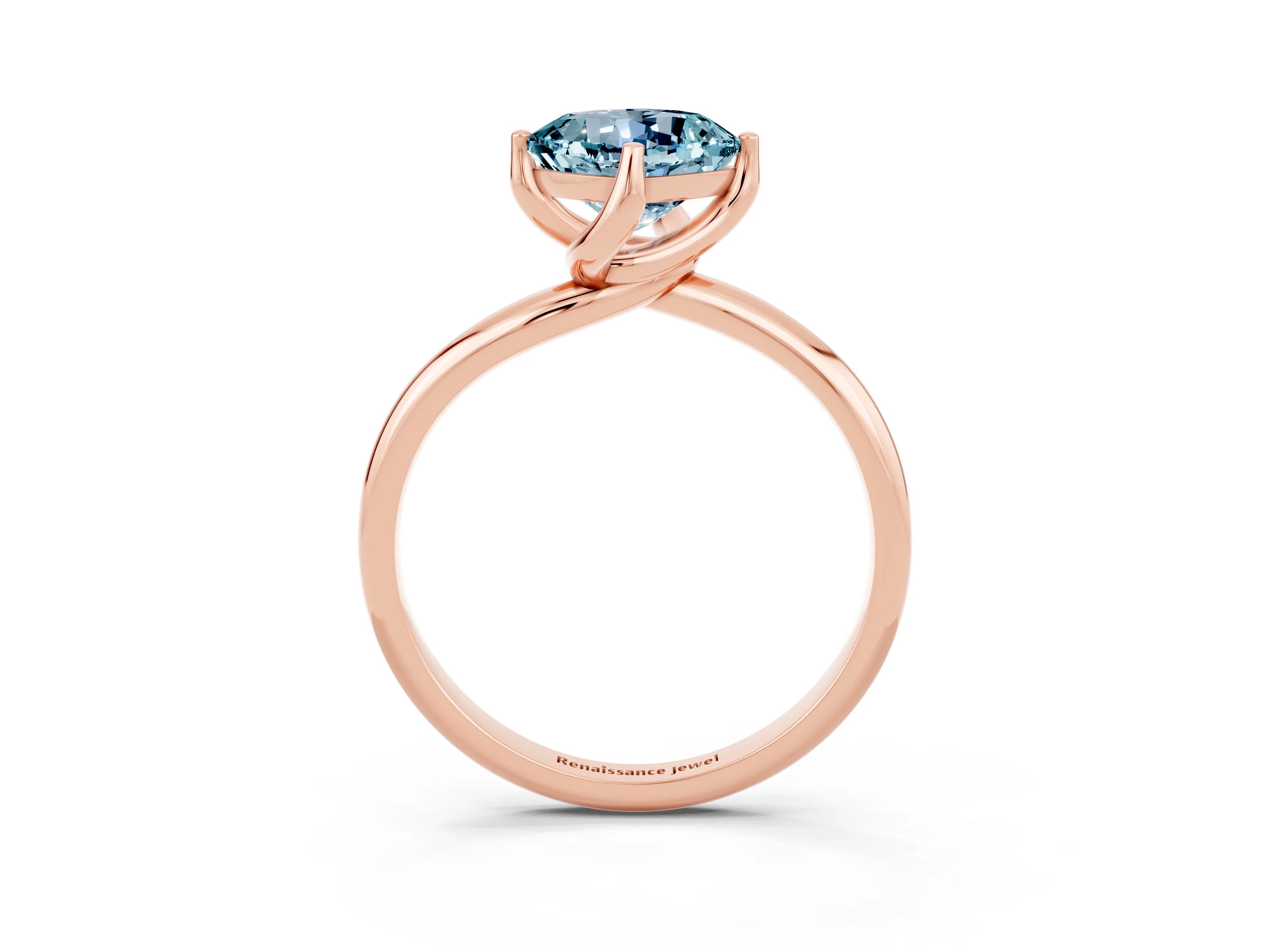 Rose gold Cushion Cut Aquamarine Solitaire Engagement Ring with Four-Prong Setting and Classic Band_15